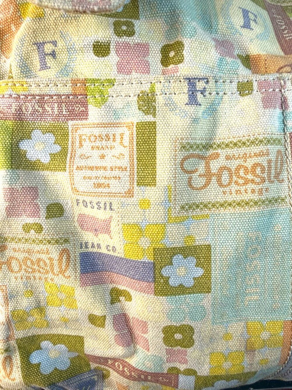 Fossil Rare Vintage Y2K "Nostalgia Grid" Multicolor Canvas Shoulder Tote Bag - Picture 9 of 16